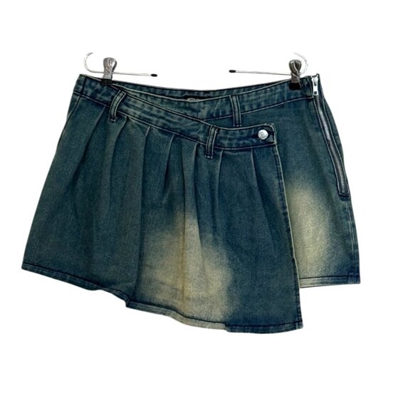 Pretty Little Things Women's Asymmetric Micro Mini Skirt Indigo Vintage Size 10 - Picture 3 of 7